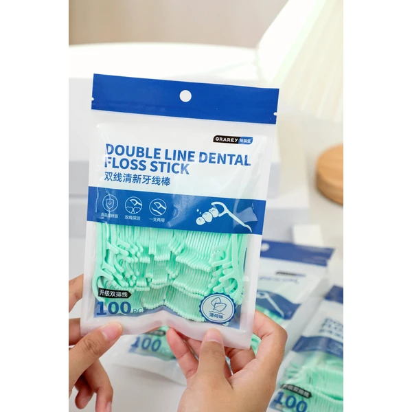 Double Line Dental Floss Stick   