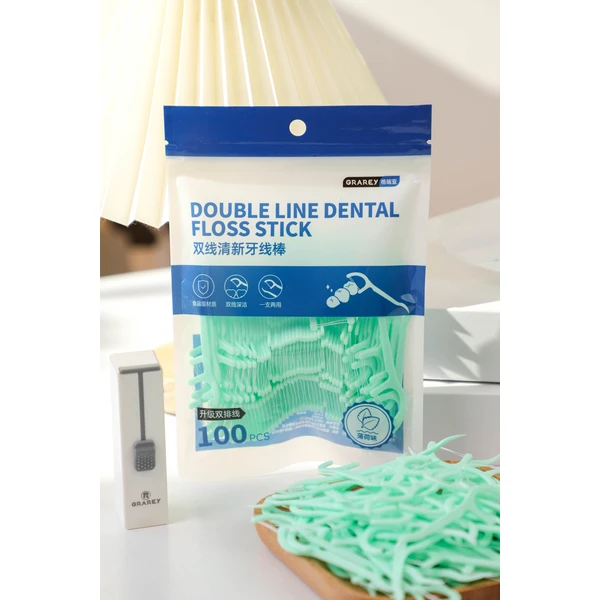 Double Line Dental Floss Stick   