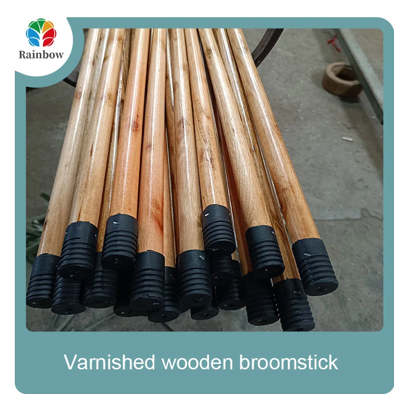 Varnished wooden round head thread paint wooden broom handle 