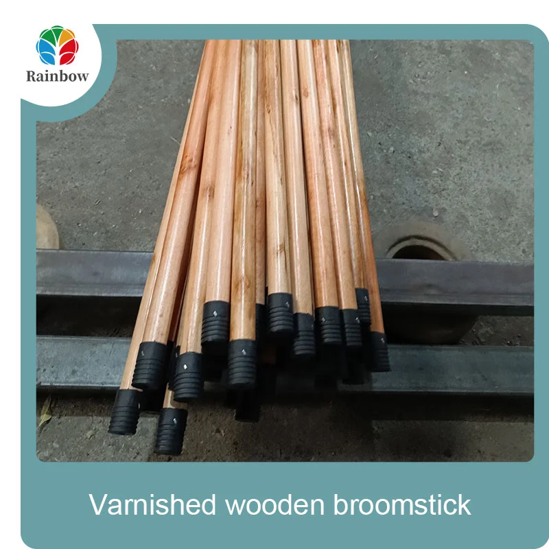 Varnished wooden round head thread paint wooden broom handle 