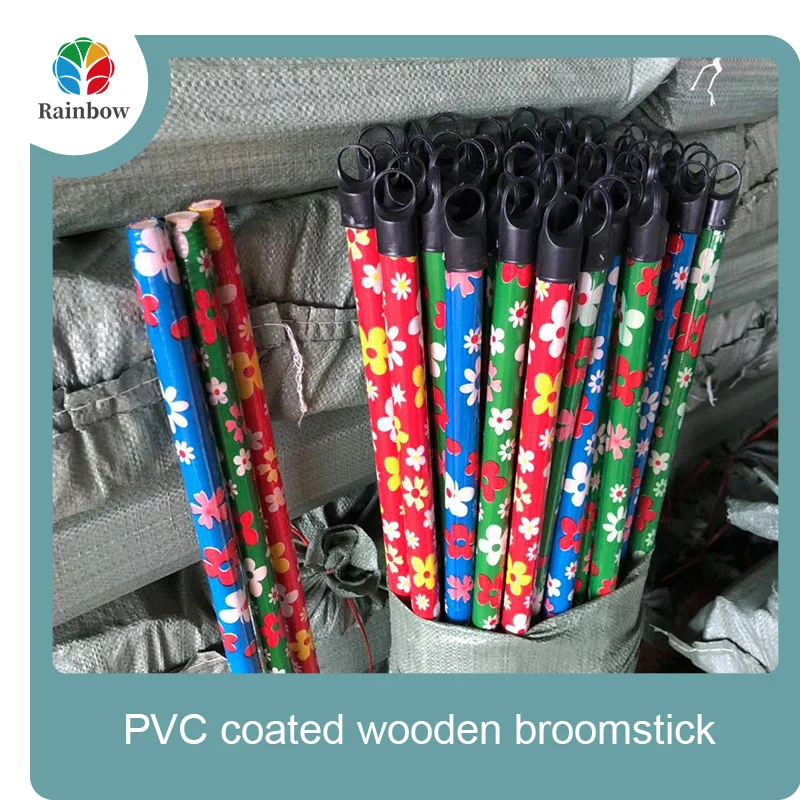 Good quality 120x2.2cm PVC coated wooden mop handle  wooden broomstick