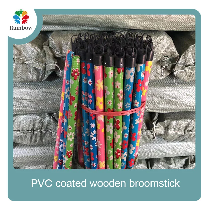 Flooring cleaning broom mop stick with pvc cover for wood broom stick