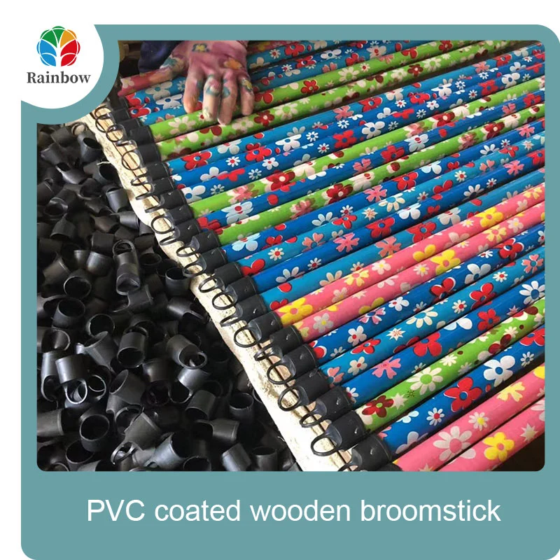 Flooring cleaning broom mop stick with pvc cover for wood broom stick