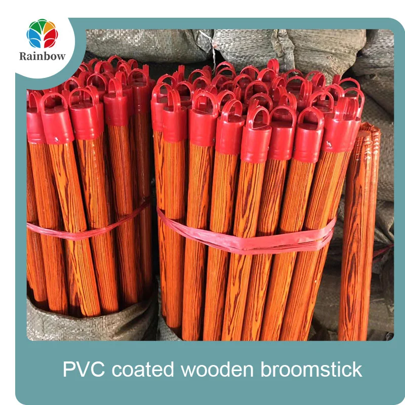 Wholesale Factory Broom Stick PVC Coated Wooden Broom Stick 