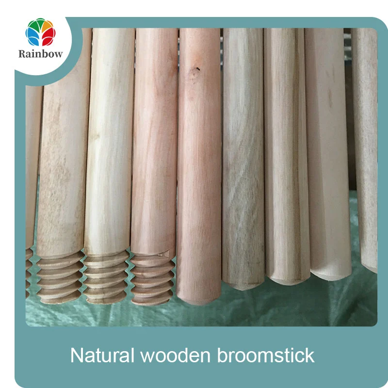 Home dust cleaning natural wooden broom stick mop handle with brush