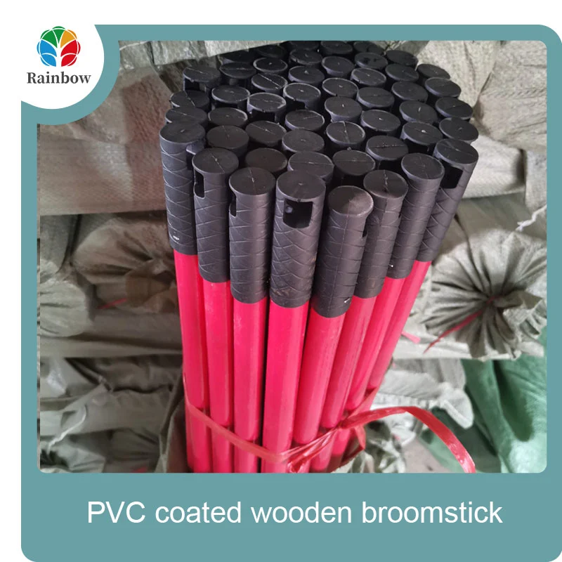 China PVC coated wood broom handle eucalyptus wooden house mop sticks