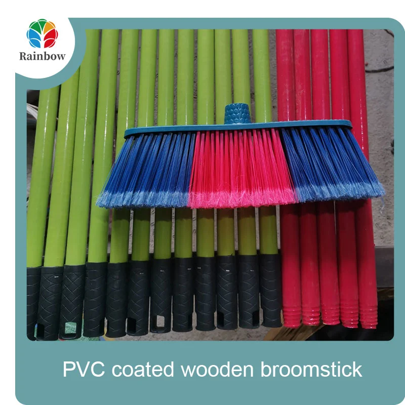 China PVC coated wood broom handle eucalyptus wooden house mop sticks