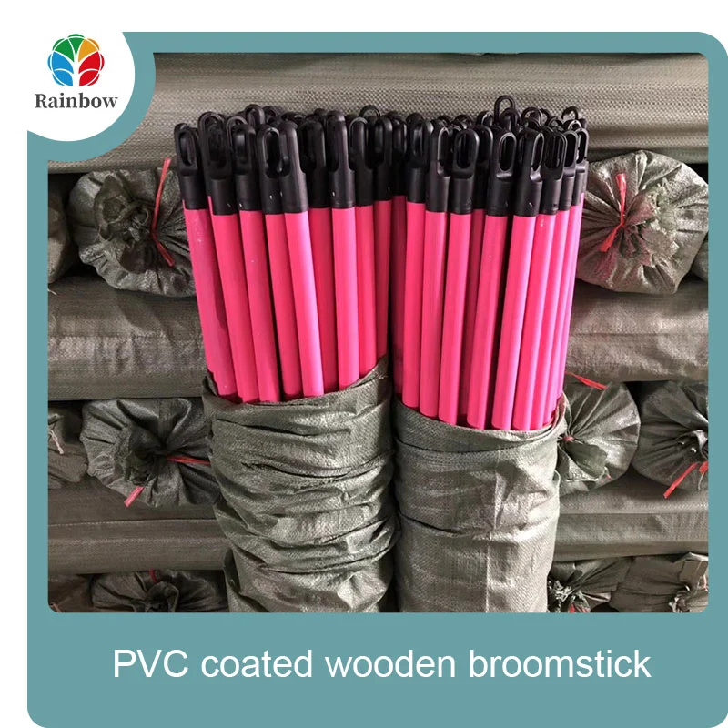 China PVC coated wood broom handle eucalyptus wooden house mop sticks