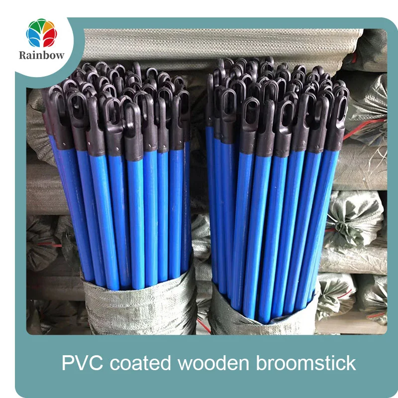 China PVC coated wood broom handle eucalyptus wooden house mop sticks
