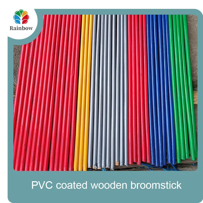 China PVC coated wood broom handle eucalyptus wooden house mop sticks