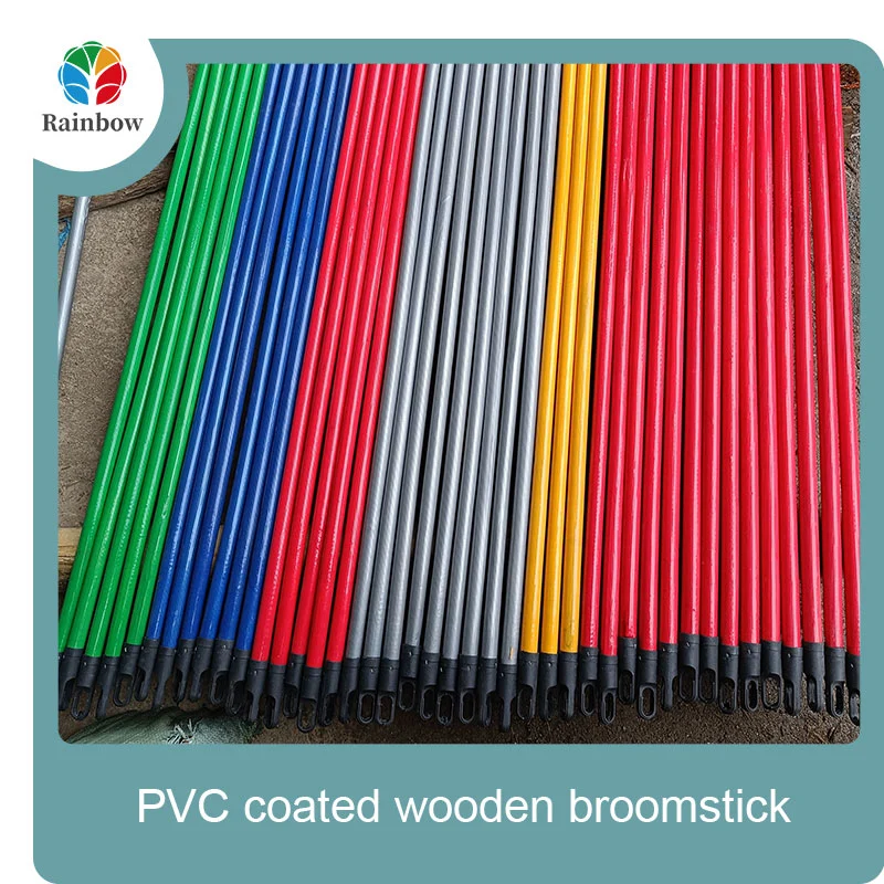 China PVC coated wood broom handle eucalyptus wooden house mop sticks