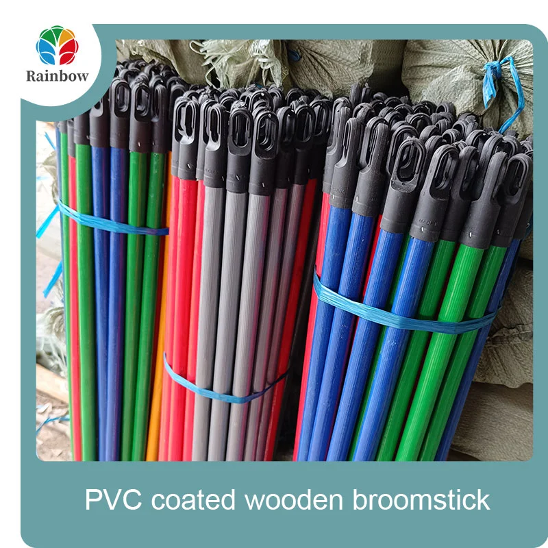 China PVC coated wood broom handle eucalyptus wooden house mop sticks