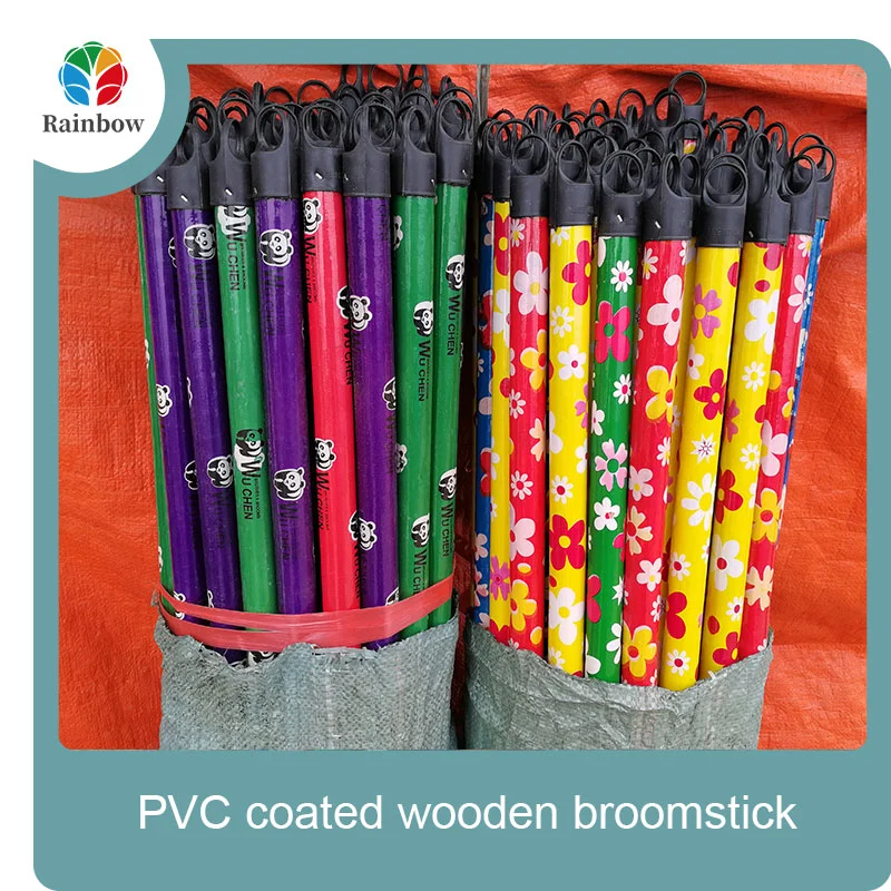China PVC coated wood broom handle eucalyptus wooden house mop sticks