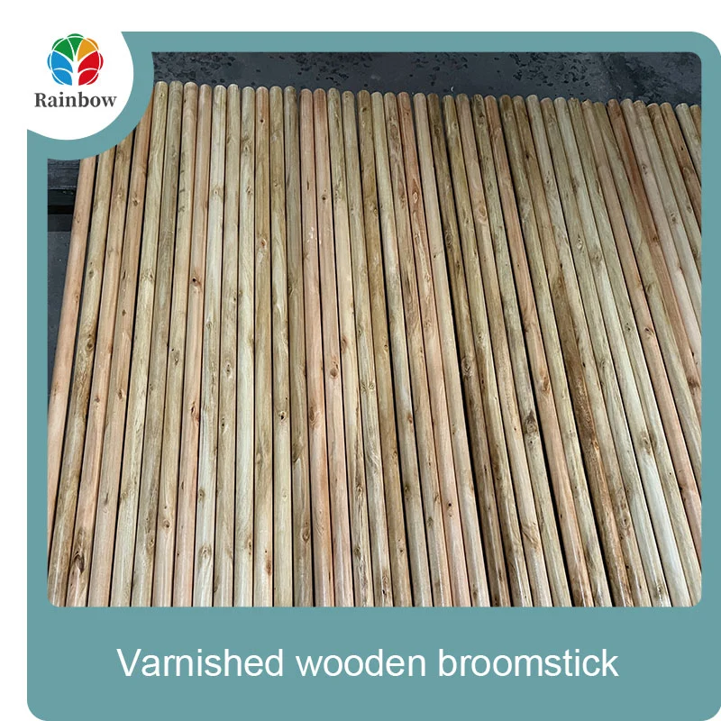 Varnished wooden round head thread paint wooden broom handle 