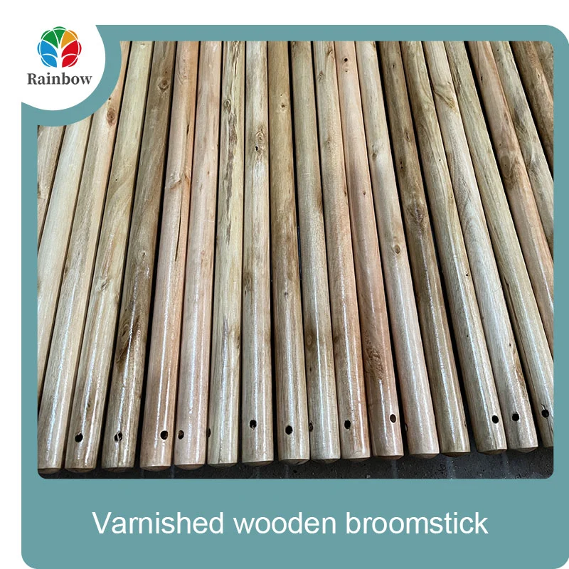 Varnished wooden round head thread paint wooden broom handle 