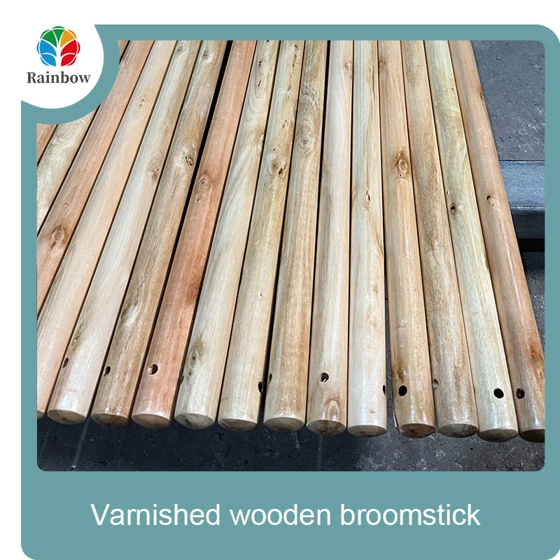 Varnished wooden round head thread paint wooden broom handle 