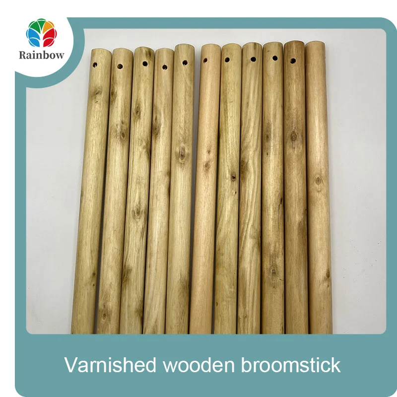 Varnished wooden round head thread paint wooden broom handle 