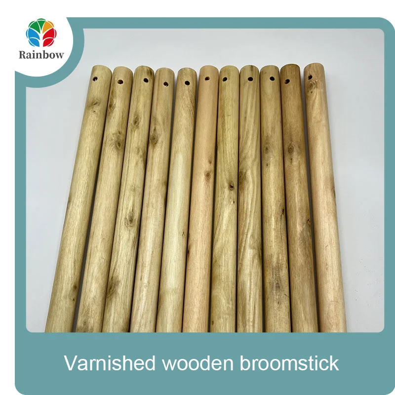 Varnished wooden round head thread paint wooden broom handle 