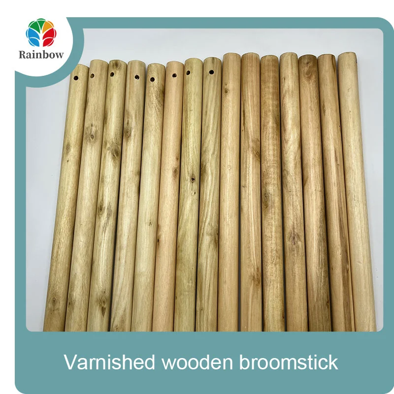 Varnished wooden round head thread paint wooden broom handle 