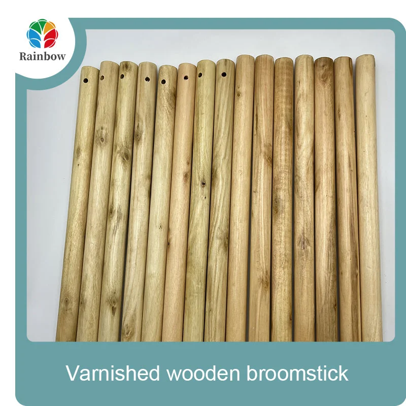 Varnished wooden round head thread paint wooden broom handle 
