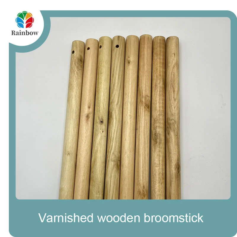 Varnished wooden round head thread paint wooden broom handle 