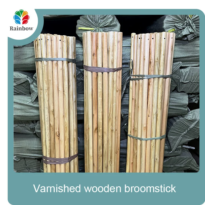 Varnished wooden round head thread paint wooden broom handle 