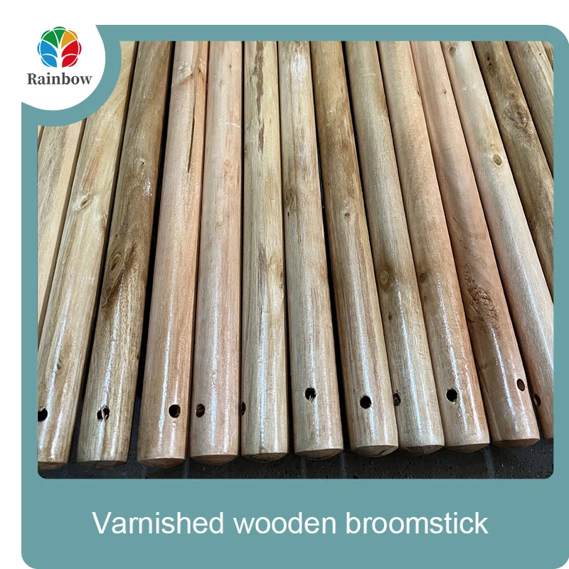 Varnished wooden round head thread paint wooden broom handle 