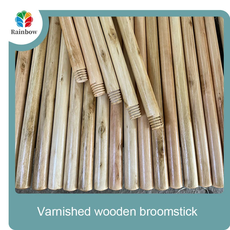 Varnished wooden round head thread paint wooden broom handle 