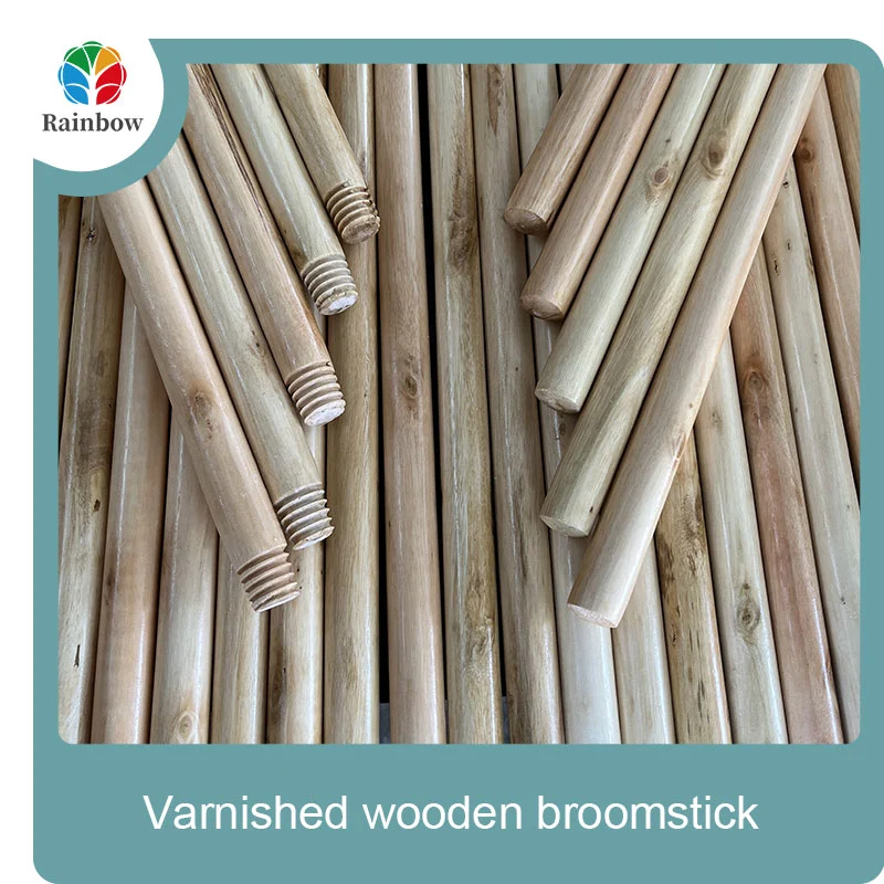 Varnished wooden round head thread paint wooden broom handle 