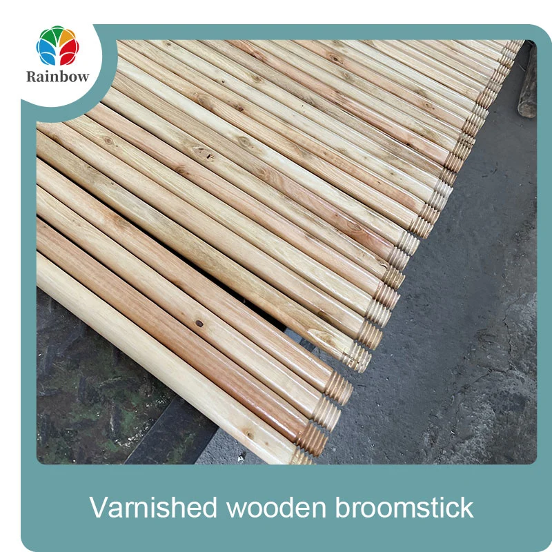Varnished wooden round head thread paint wooden broom handle 