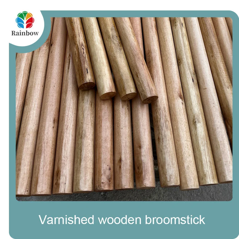 Varnished wooden round head thread paint wooden broom handle 
