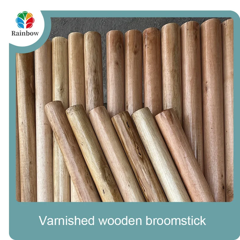 Varnished wooden round head thread paint wooden broom handle 