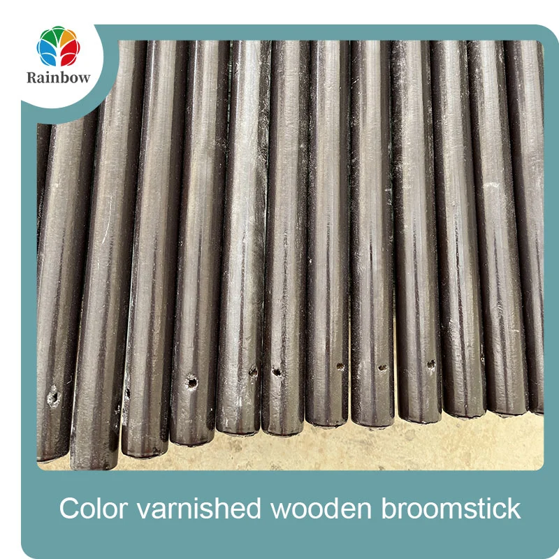 Varnished wooden round head thread paint wooden broom handle 