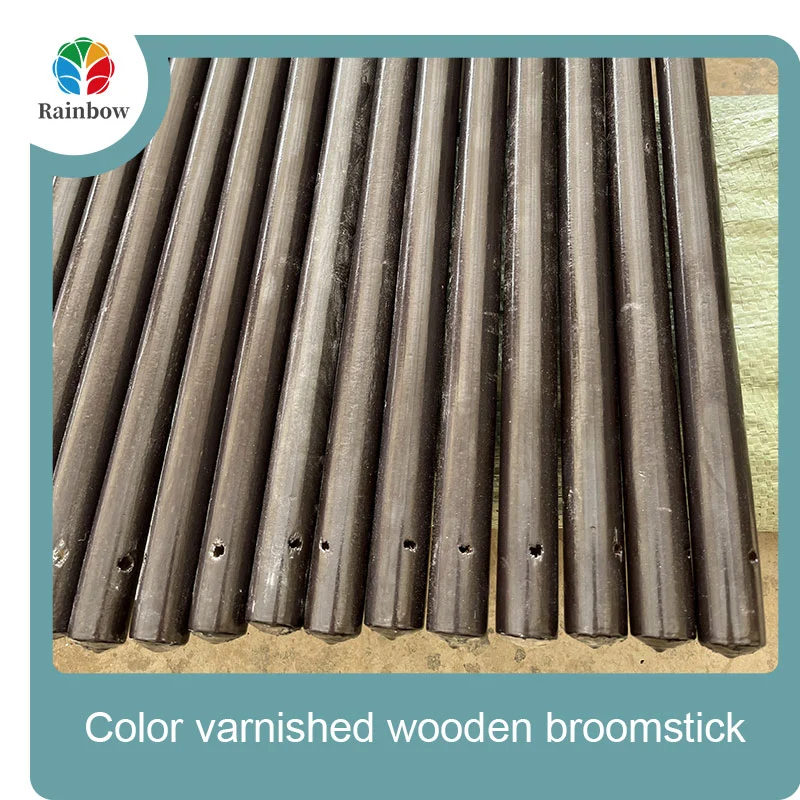 Varnished wooden round head thread paint wooden broom handle 