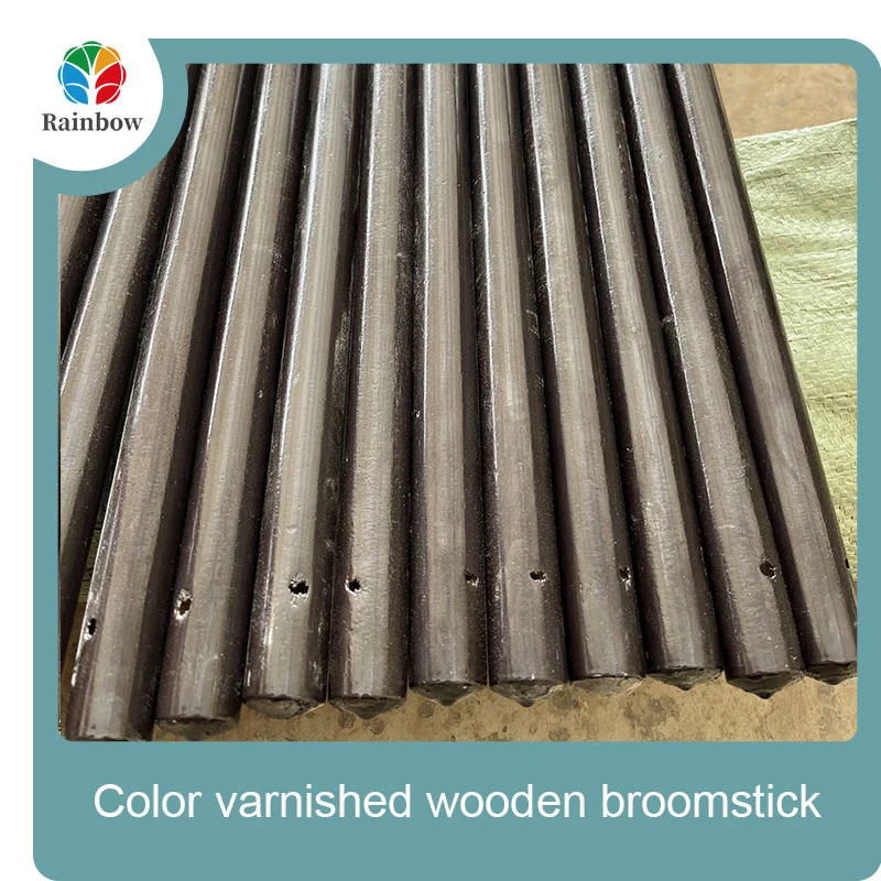 Varnished wooden round head thread paint wooden broom handle 