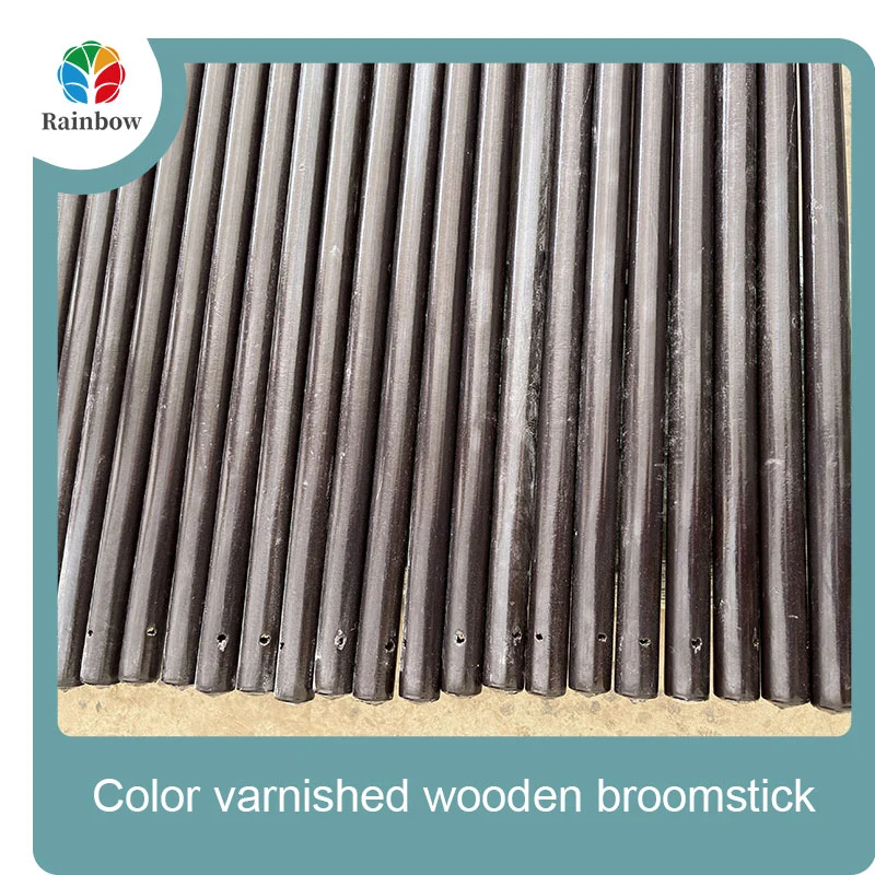 Varnished wooden round head thread paint wooden broom handle 