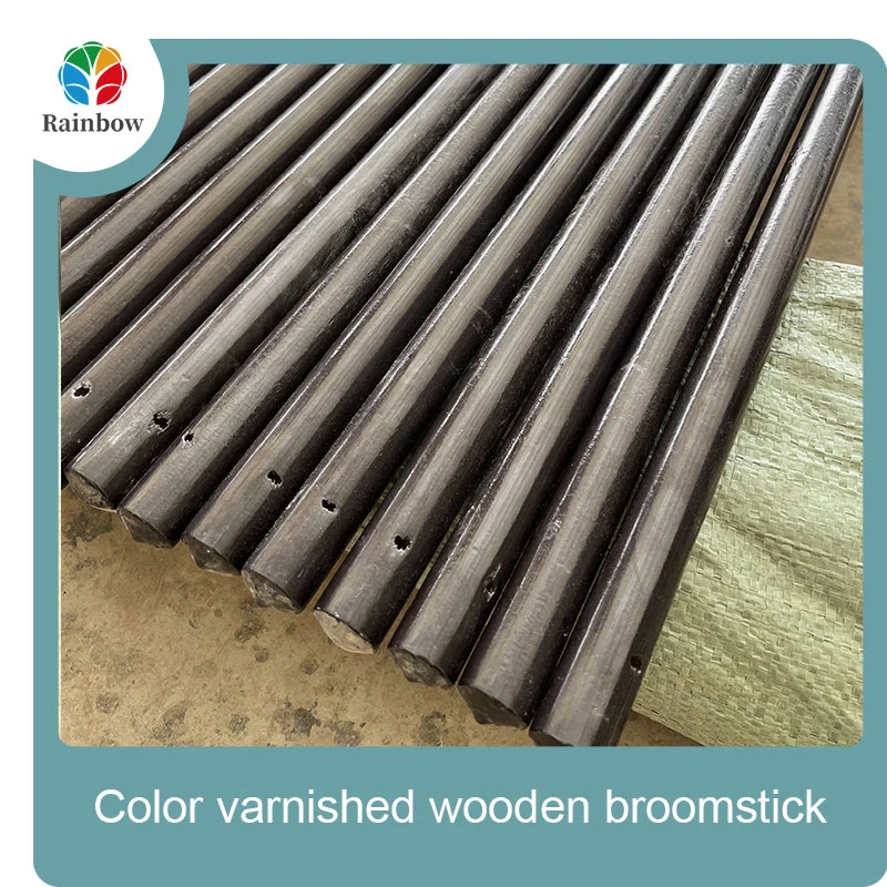 Varnished wooden round head thread paint wooden broom handle 