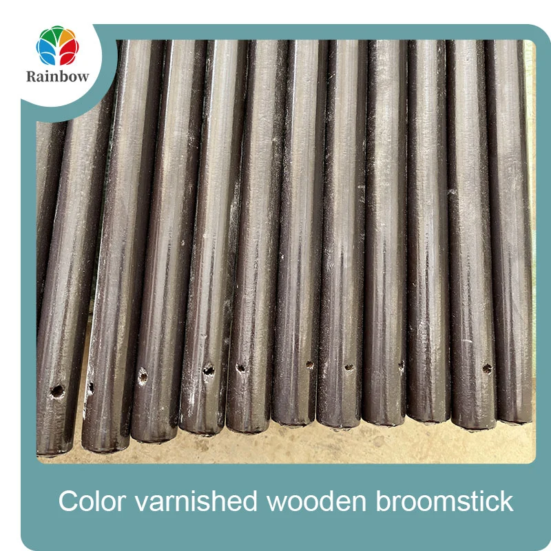 Varnished wooden round head thread paint wooden broom handle 