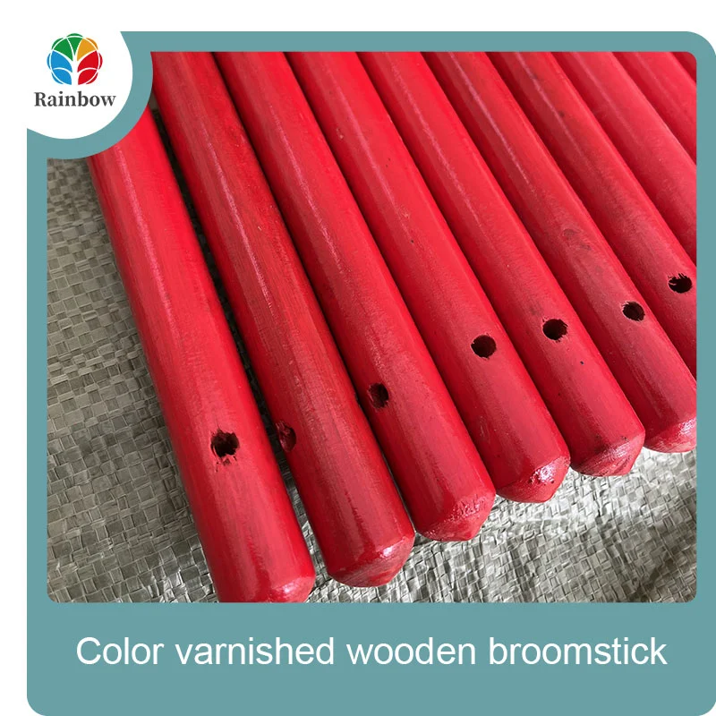 رأس خشبي ملمع مطلي بخيوط خشبية مقبض مكنسة خشبية  