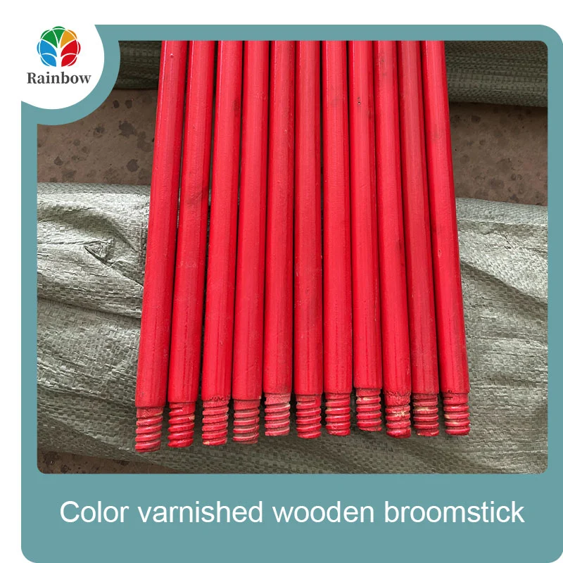 رأس خشبي ملمع مطلي بخيوط خشبية مقبض مكنسة خشبية  