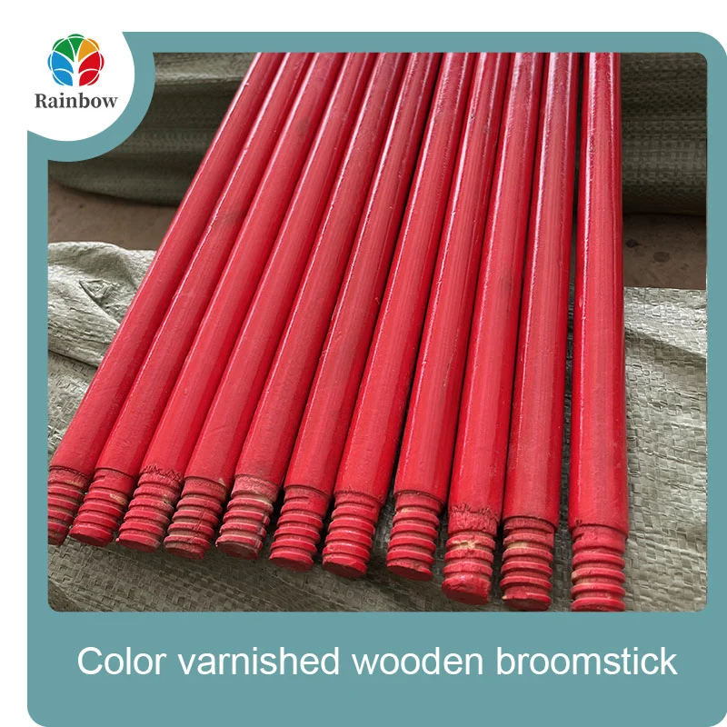 رأس خشبي ملمع مطلي بخيوط خشبية مقبض مكنسة خشبية  