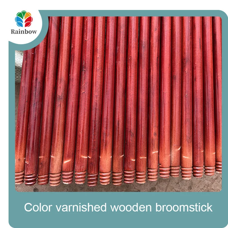 Varnished wooden round head thread paint wooden broom handle 