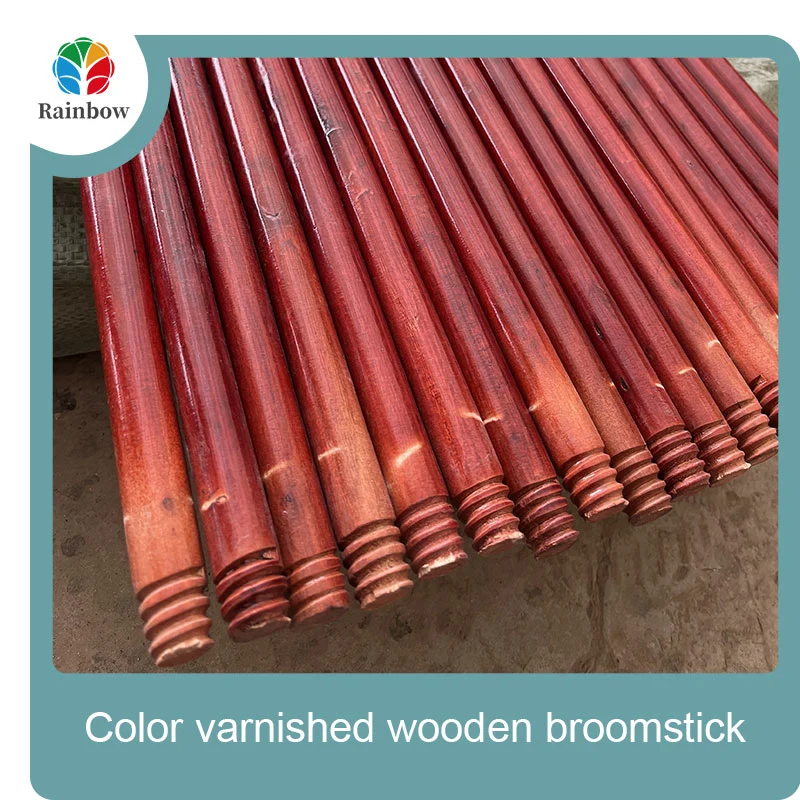 Varnished wooden round head thread paint wooden broom handle 