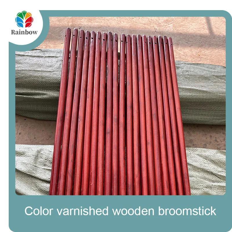 Varnished wooden round head thread paint wooden broom handle 