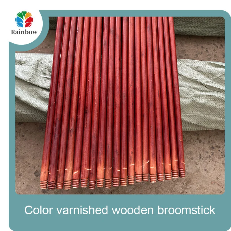 Varnished wooden round head thread paint wooden broom handle 