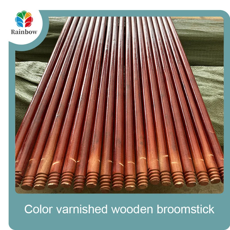 Varnished wooden round head thread paint wooden broom handle 