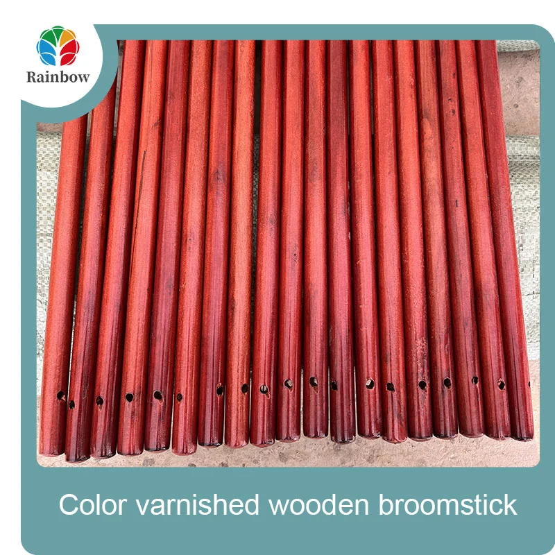 Varnished wooden round head thread paint wooden broom handle 
