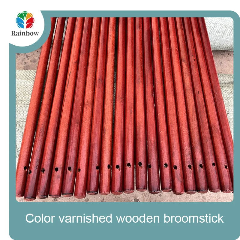 Varnished wooden round head thread paint wooden broom handle 