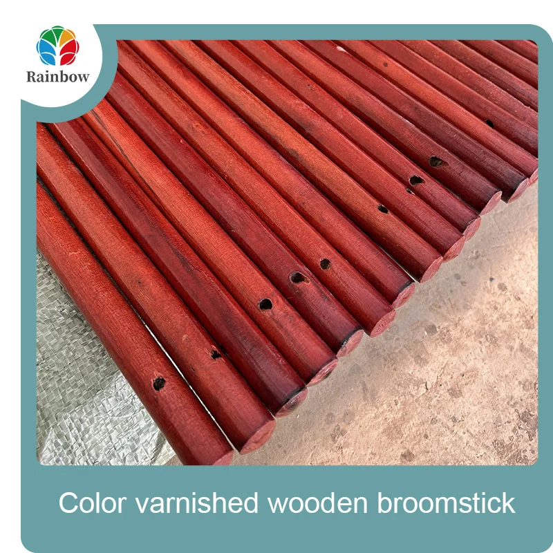 Varnished wooden round head thread paint wooden broom handle 