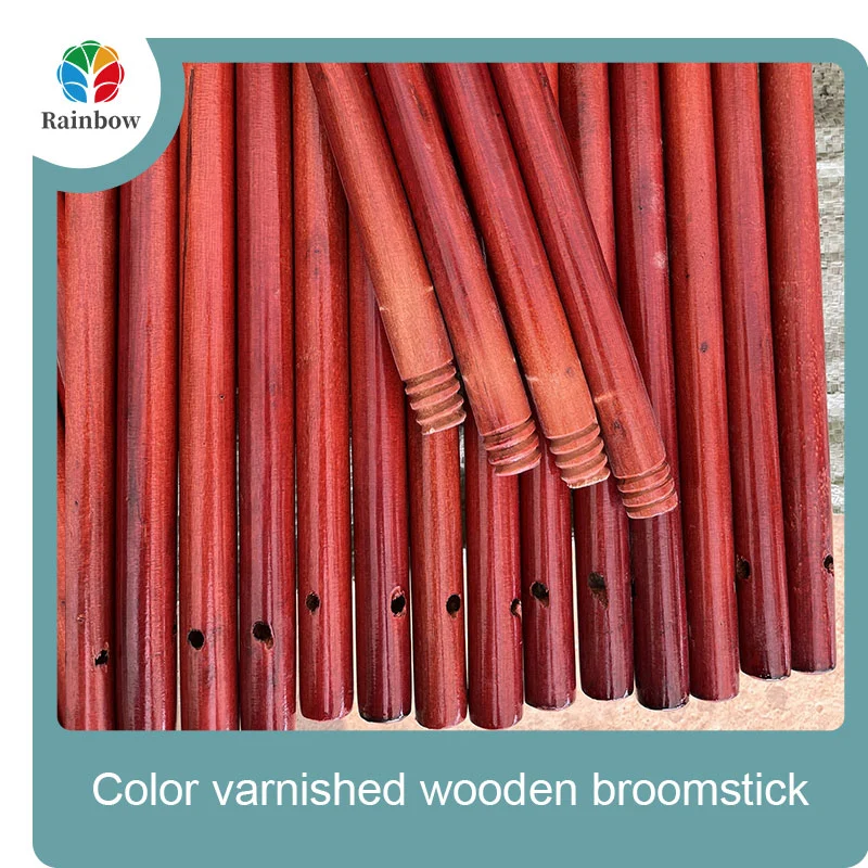 Varnished wooden round head thread paint wooden broom handle 